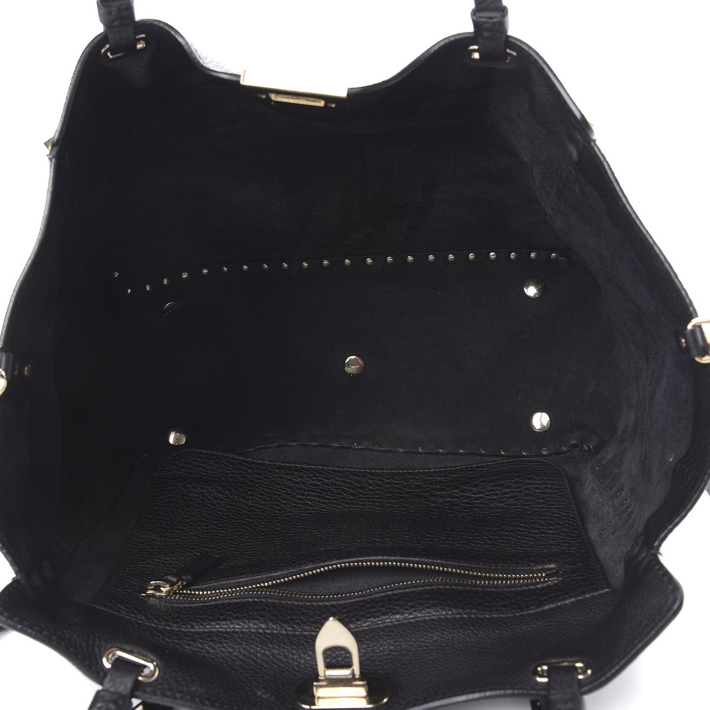 Pebbled Calfskin Medium Rockstud Tote Black