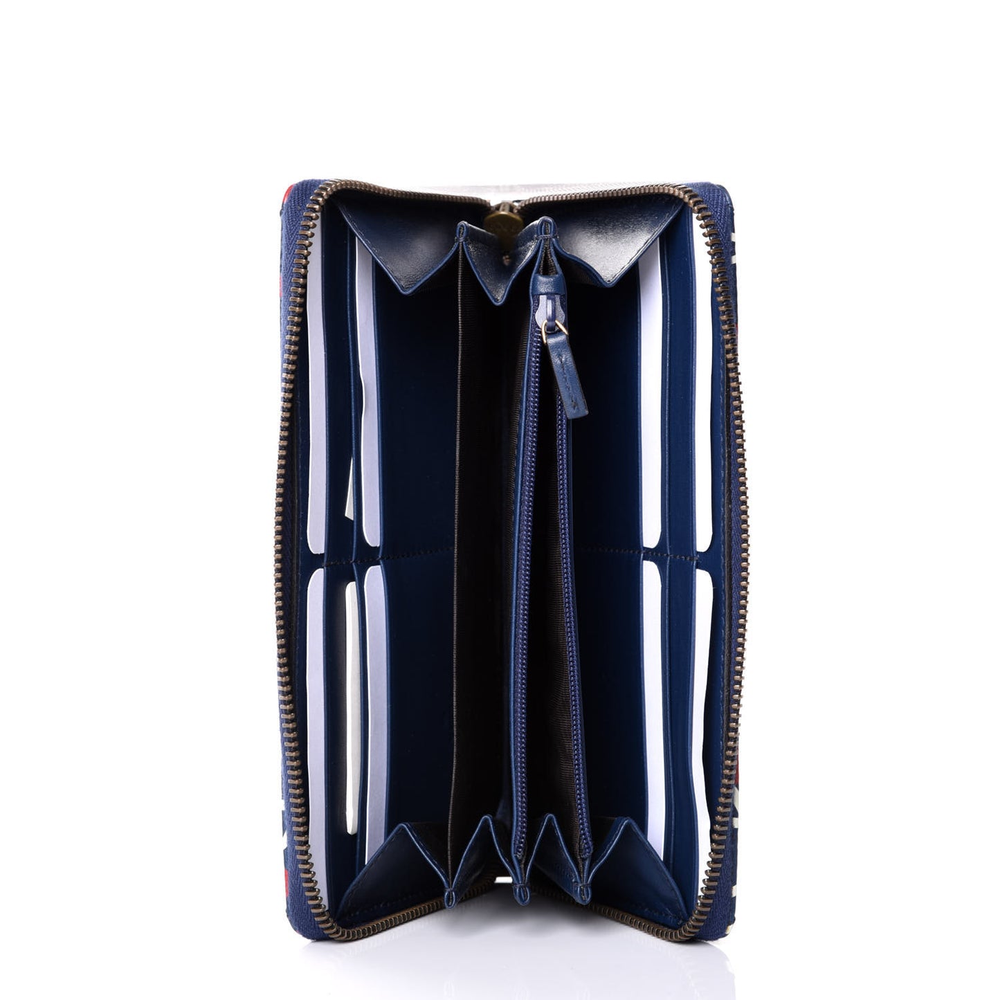 Calfskin Matelasse GucciGhost GG Marmont Zip Around Wallet Blue Agata Hibiscus Red