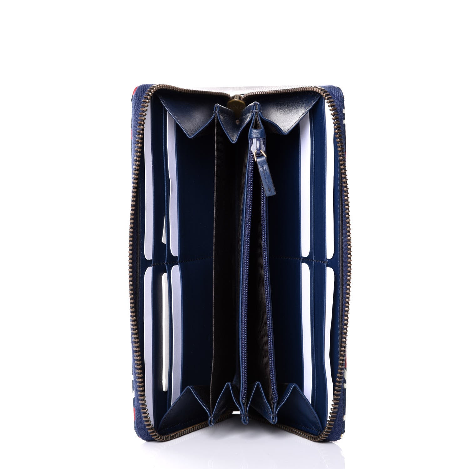 Gucci Calfskin Matelasse GucciGhost GG Marmont Zip Around Wallet Blue Agata Hibiscus Red 4 of 8