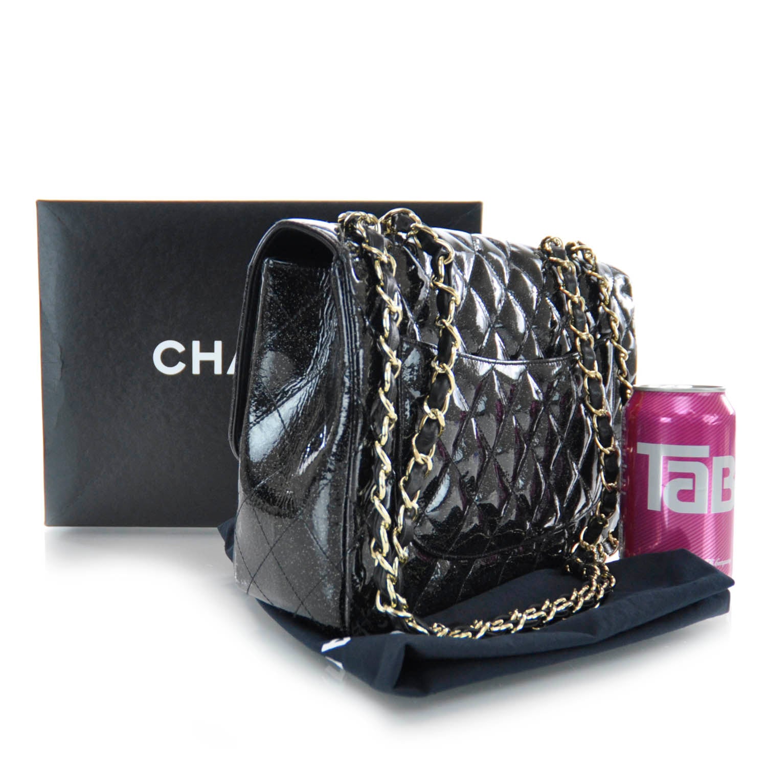Chanel Patent Quilted Sparkle Glitter Jumbo Flap Black 3 of 9