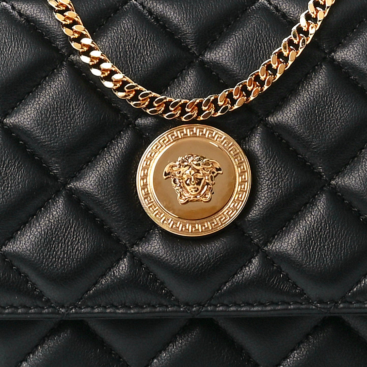 Lambskin Quilted Medusa Wallet On Chain Crossbody Black