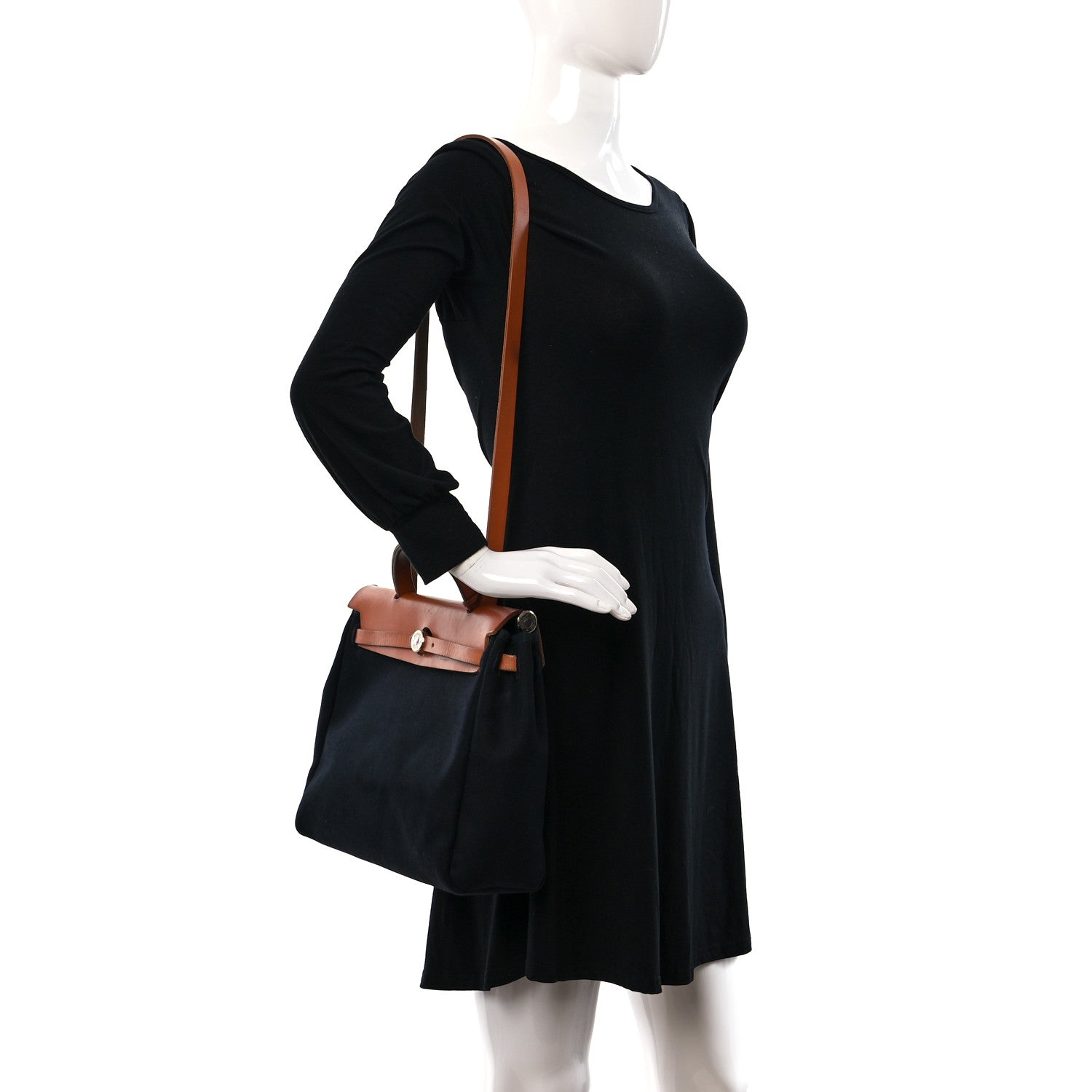 Hermes Toile Vache Calfskin Herbag 30 PM Black Natural 2 of 17