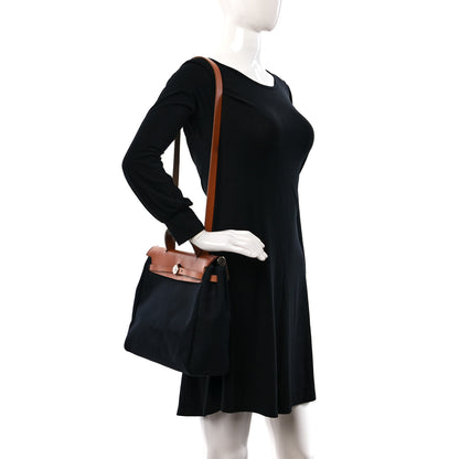Hermes Toile Vache Calfskin Herbag 30 PM Black Natural 2 of 17