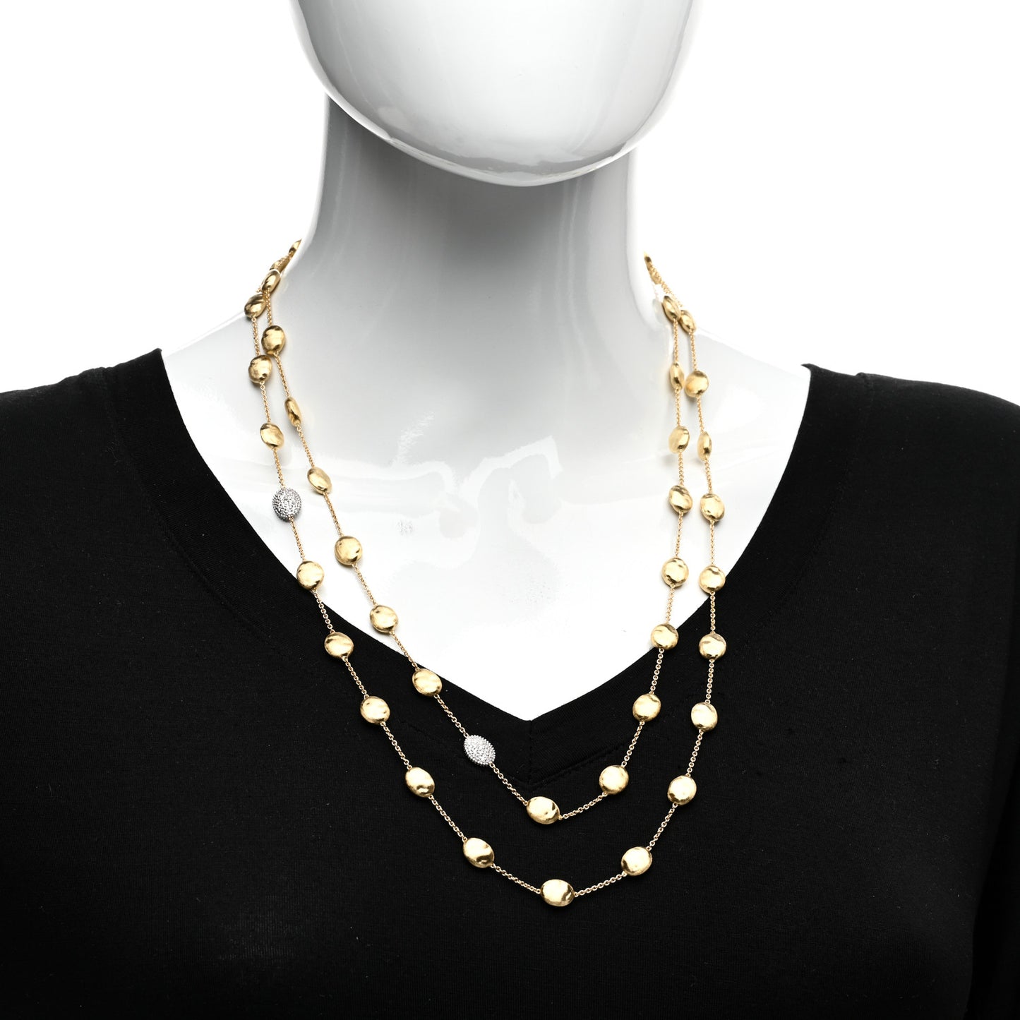 18K Yellow Gold Diamond Siviglia Small Bead Long Necklace