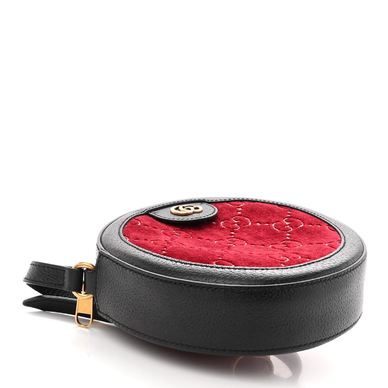 Gucci Velvet GG Monogram Textured Calfskin Round Shoulder Bag Red Cipria Black 5 of 11