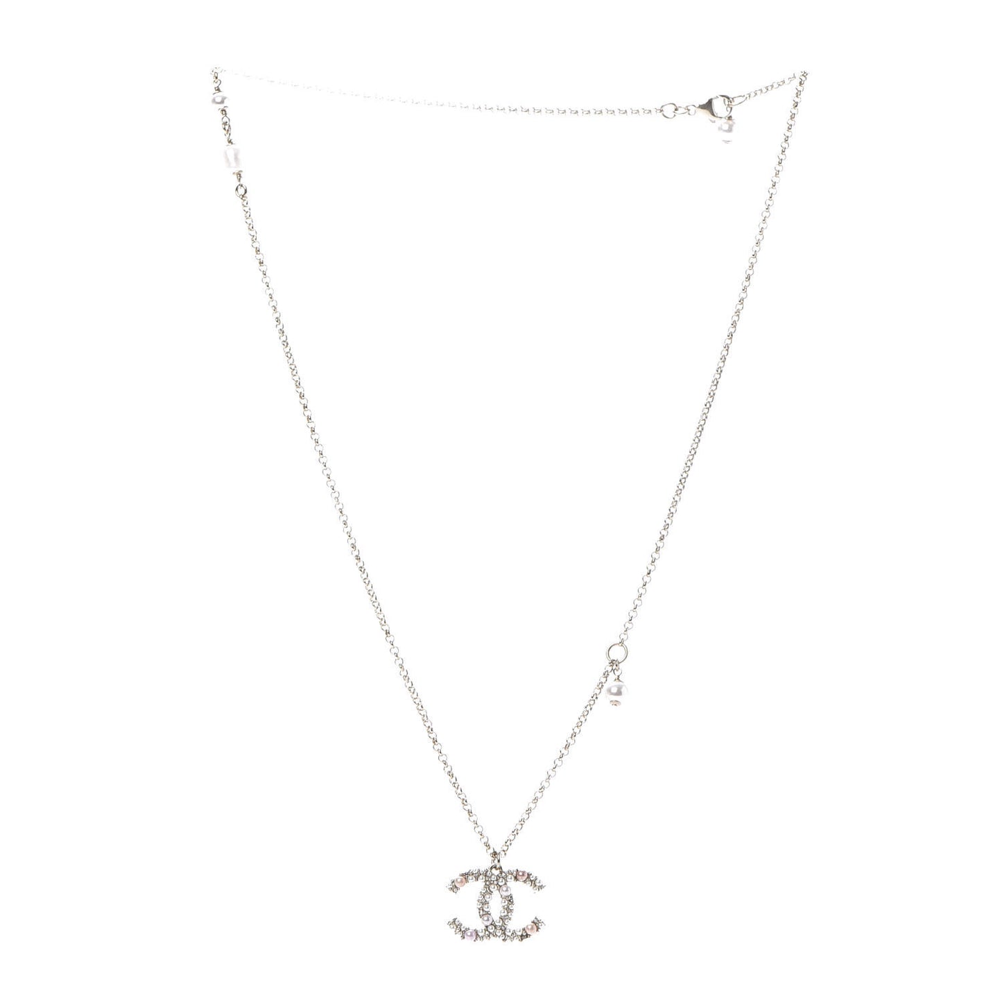 Crystal Pearl CC Pendant Necklace Gold Pink