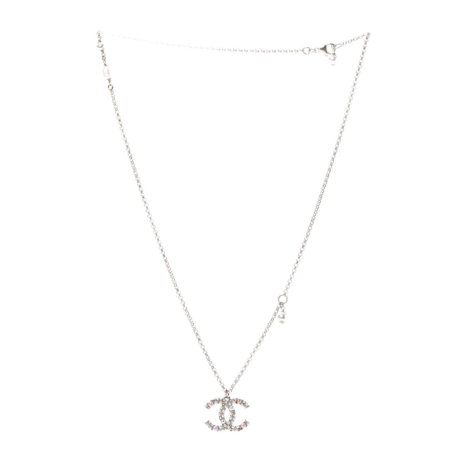 Chanel Crystal Pearl CC Pendant Necklace Gold Pink 3 of 7