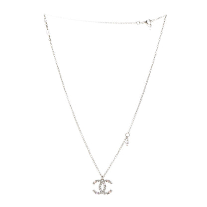 Chanel Crystal Pearl CC Pendant Necklace Gold Pink 3 of 7