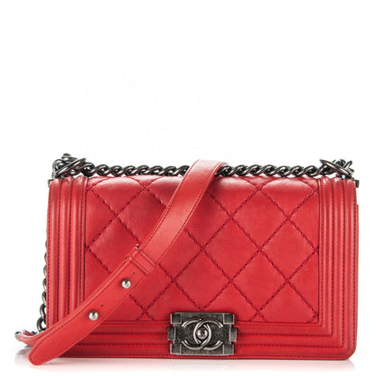 Chanel Calfskin Quilted Double Stitch Medium Boy Flap Red 1 of 8