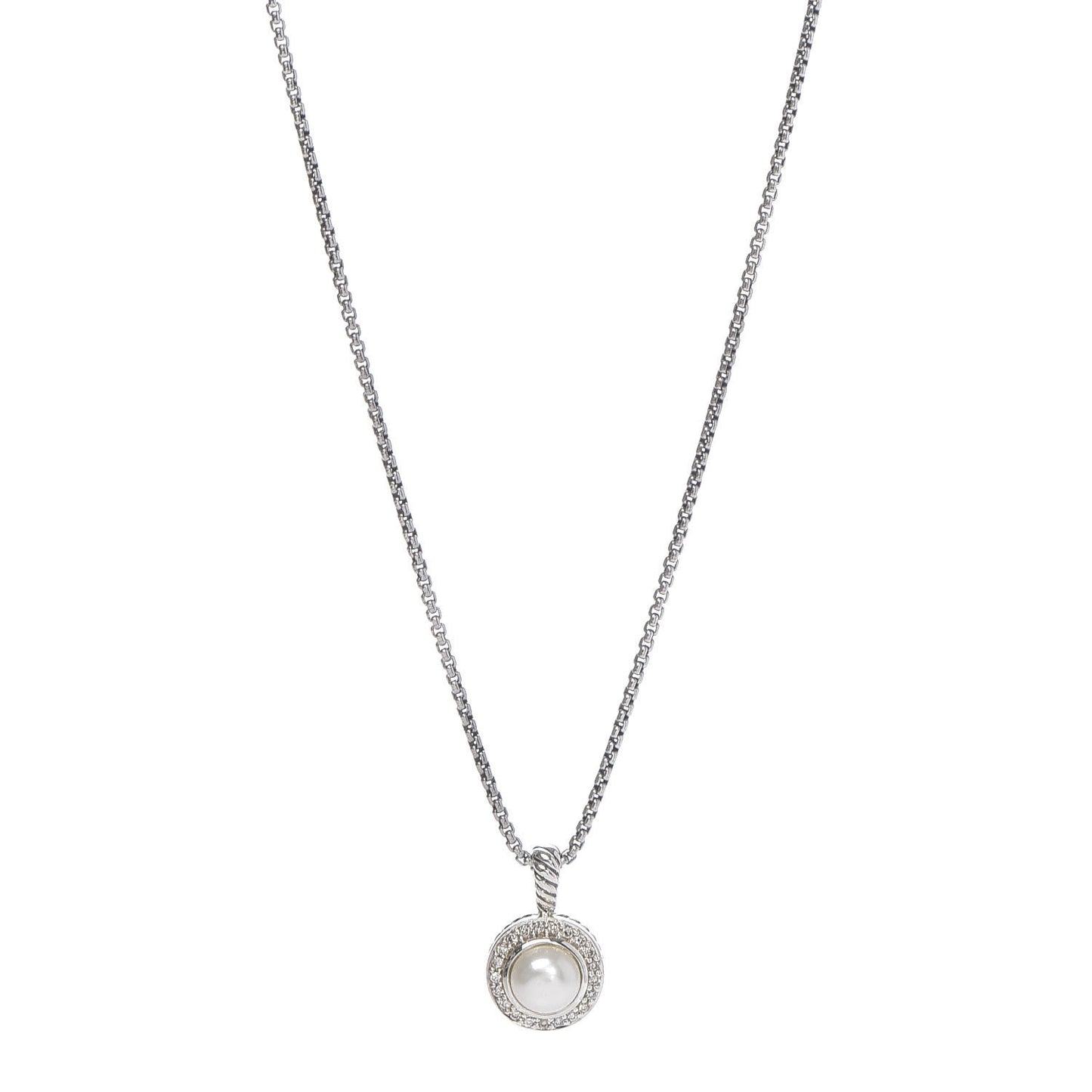 Sterling Silver Diamond Pearl 8mm Cerise Pendant Necklace