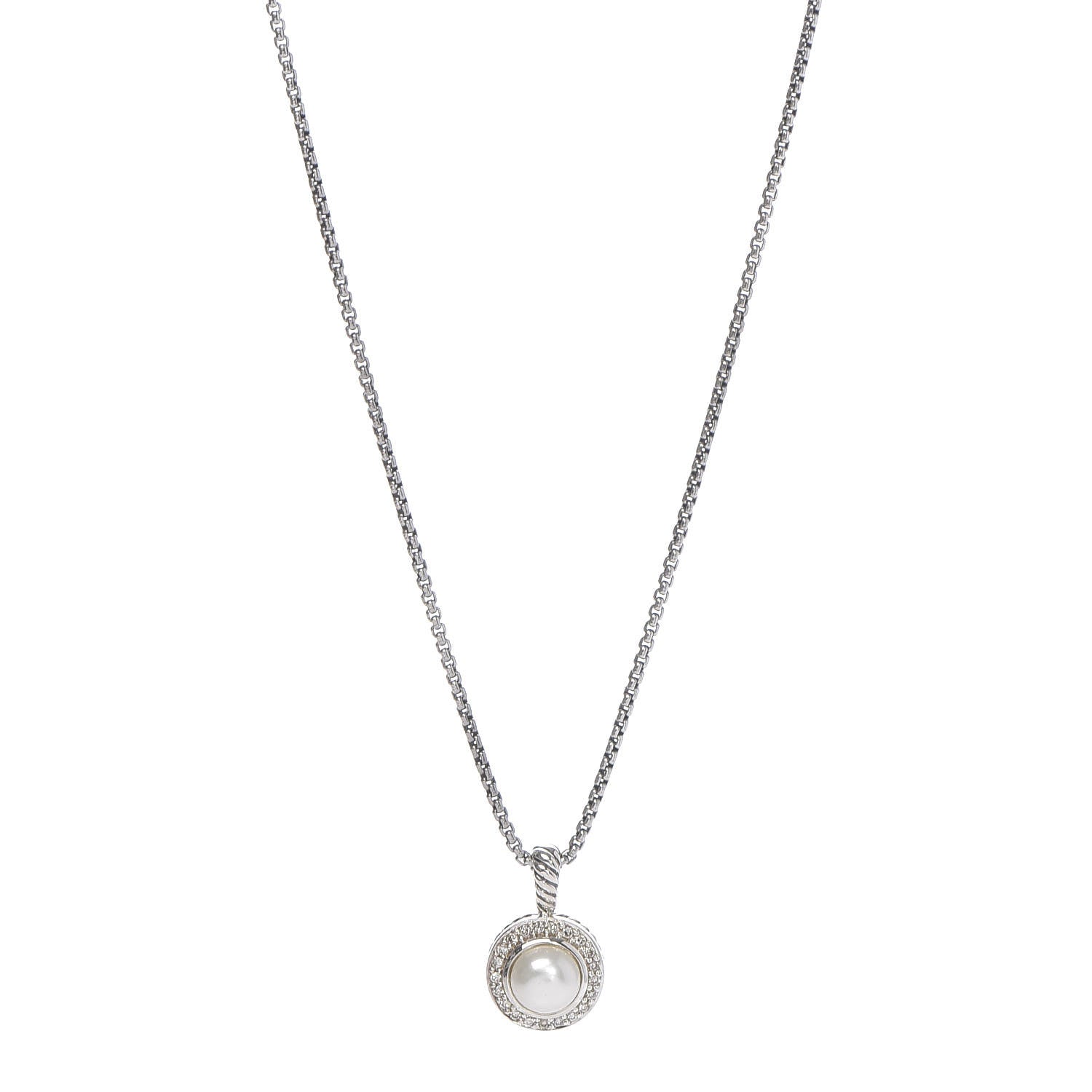 David Yurman Sterling Silver Diamond Pearl 8mm Cerise Pendant Necklace 1 of 6