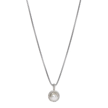 David Yurman Sterling Silver Diamond Pearl 8mm Cerise Pendant Necklace 1 of 6