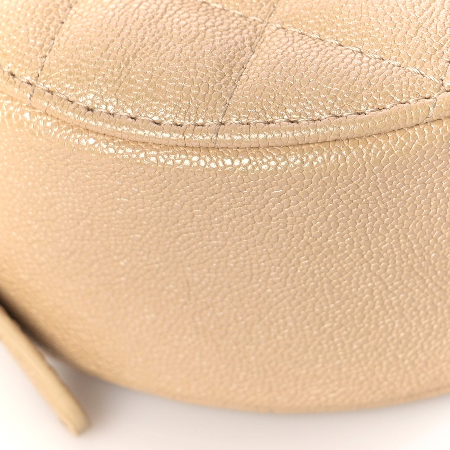 Iridescent Caviar Quilted Round Clutch With Chain Beige