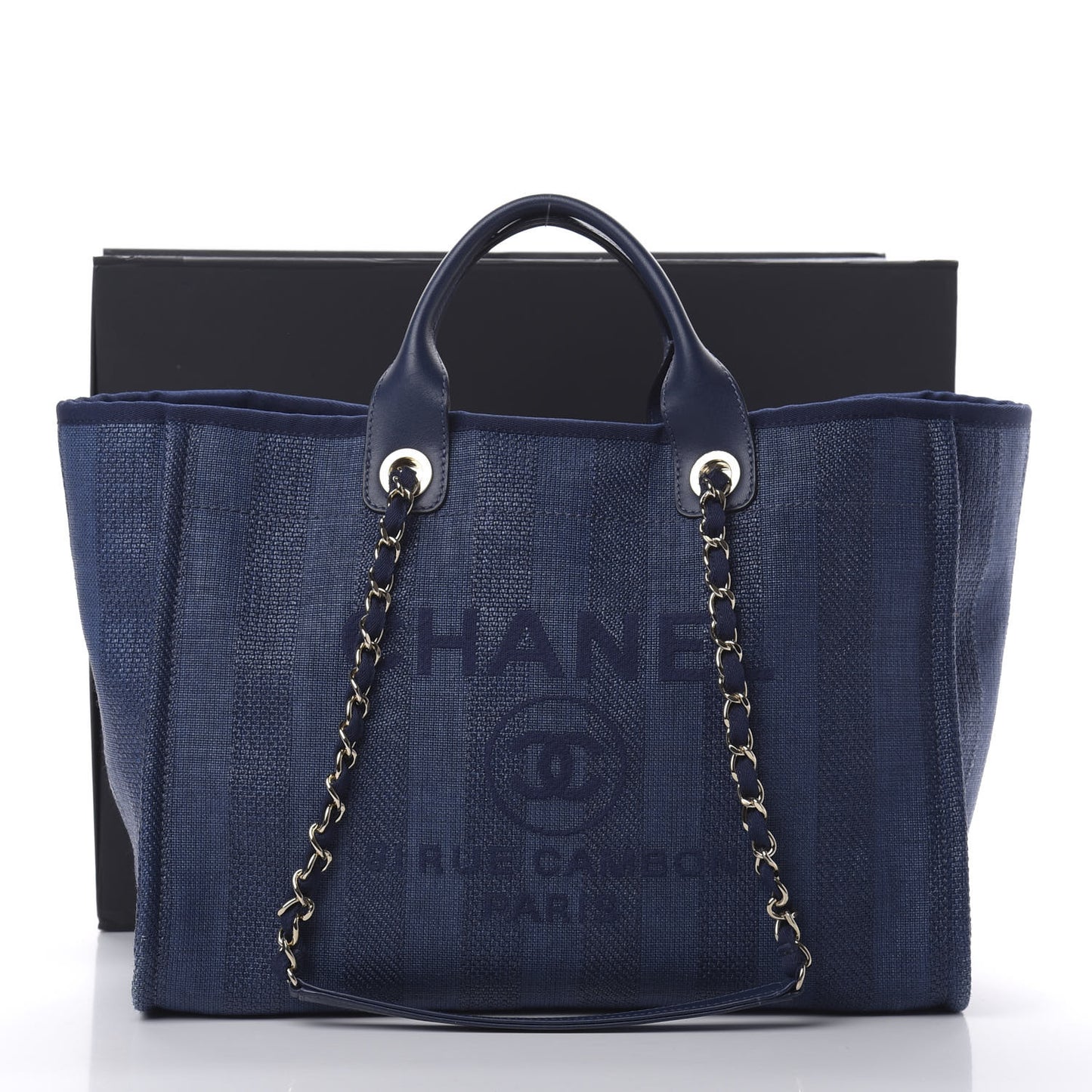 Mixed Fibers Striped Medium Deauville Tote Navy Blue
