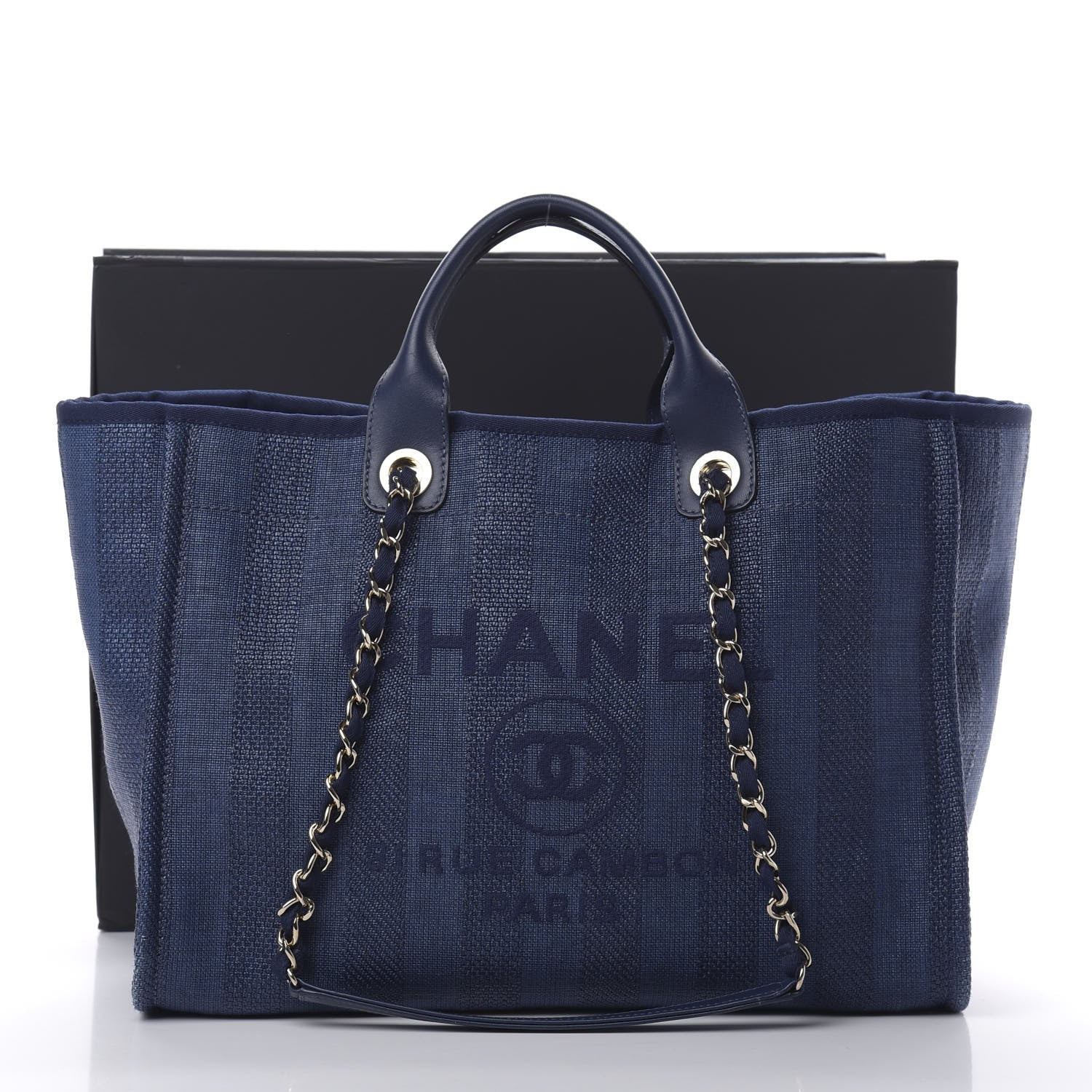 Chanel Mixed Fibers Striped Medium Deauville Tote Navy Blue 13 of 13