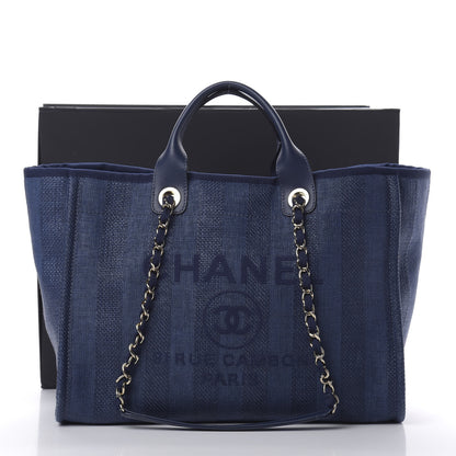 Chanel Mixed Fibers Striped Medium Deauville Tote Navy Blue 13 of 13