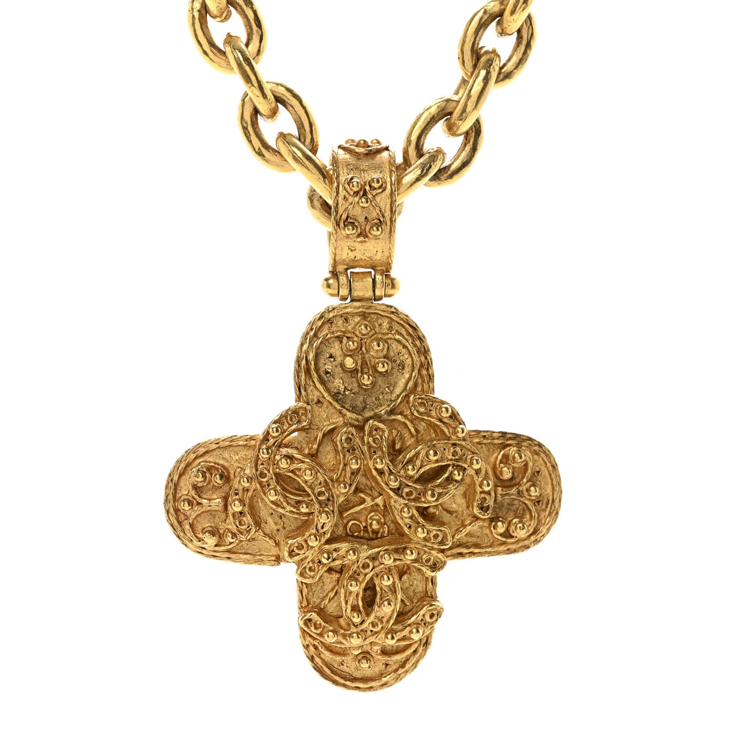 Chanel Metal CC Cross Long Pendant Necklace Gold 4 of 6