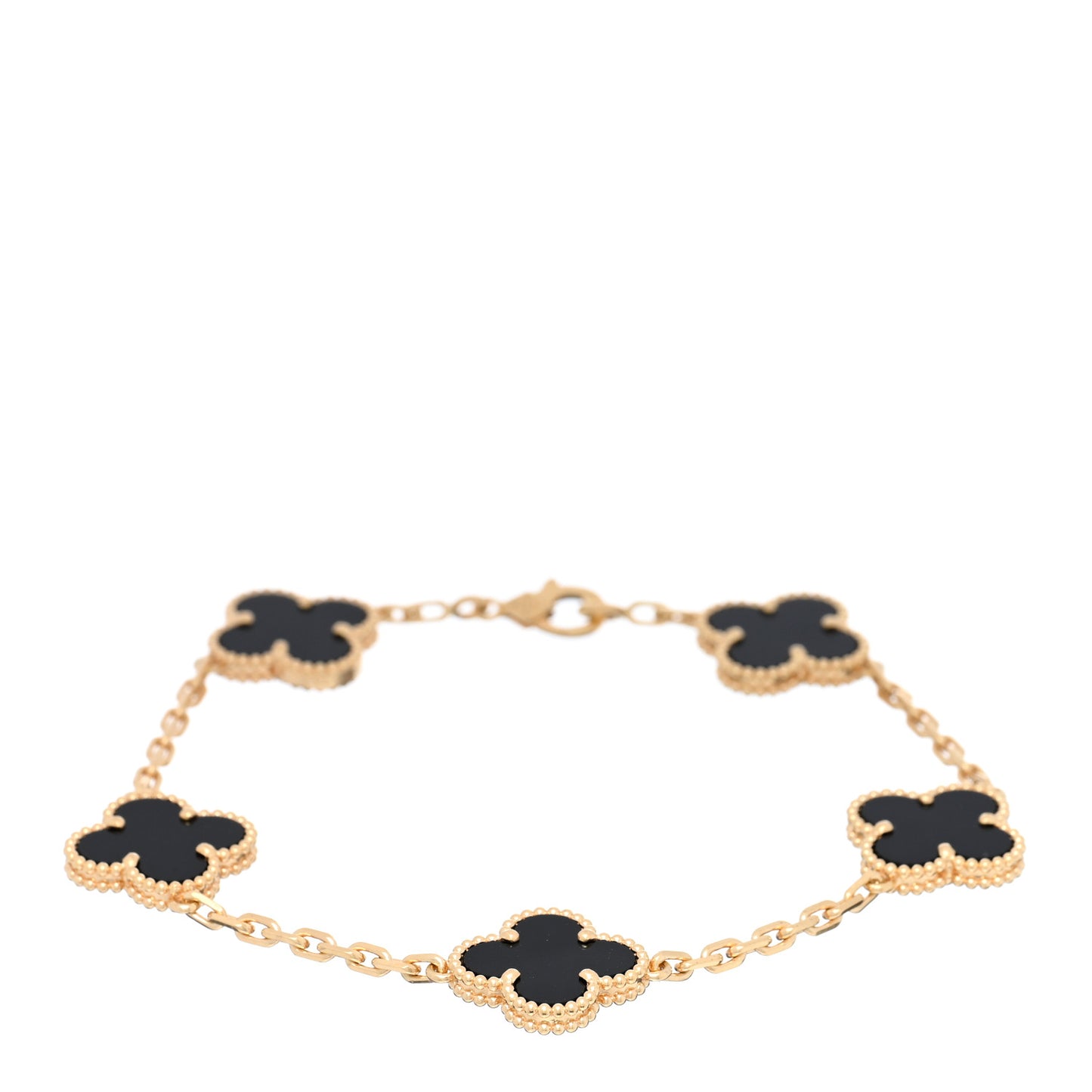 18K Yellow Gold Black Onyx 5 Motifs Vintage Alhambra Bracelet