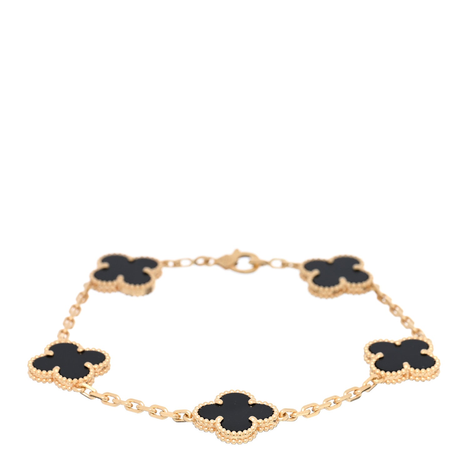 Van Cleef & Arpels 18K Yellow Gold Black Onyx 5 Motifs Vintage Alhambra Bracelet 1 of 4