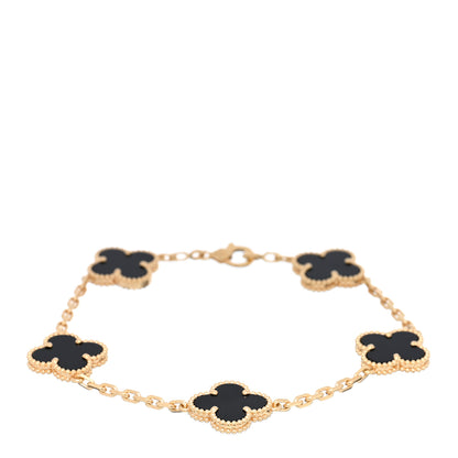 Van Cleef & Arpels 18K Yellow Gold Black Onyx 5 Motifs Vintage Alhambra Bracelet 1 of 4