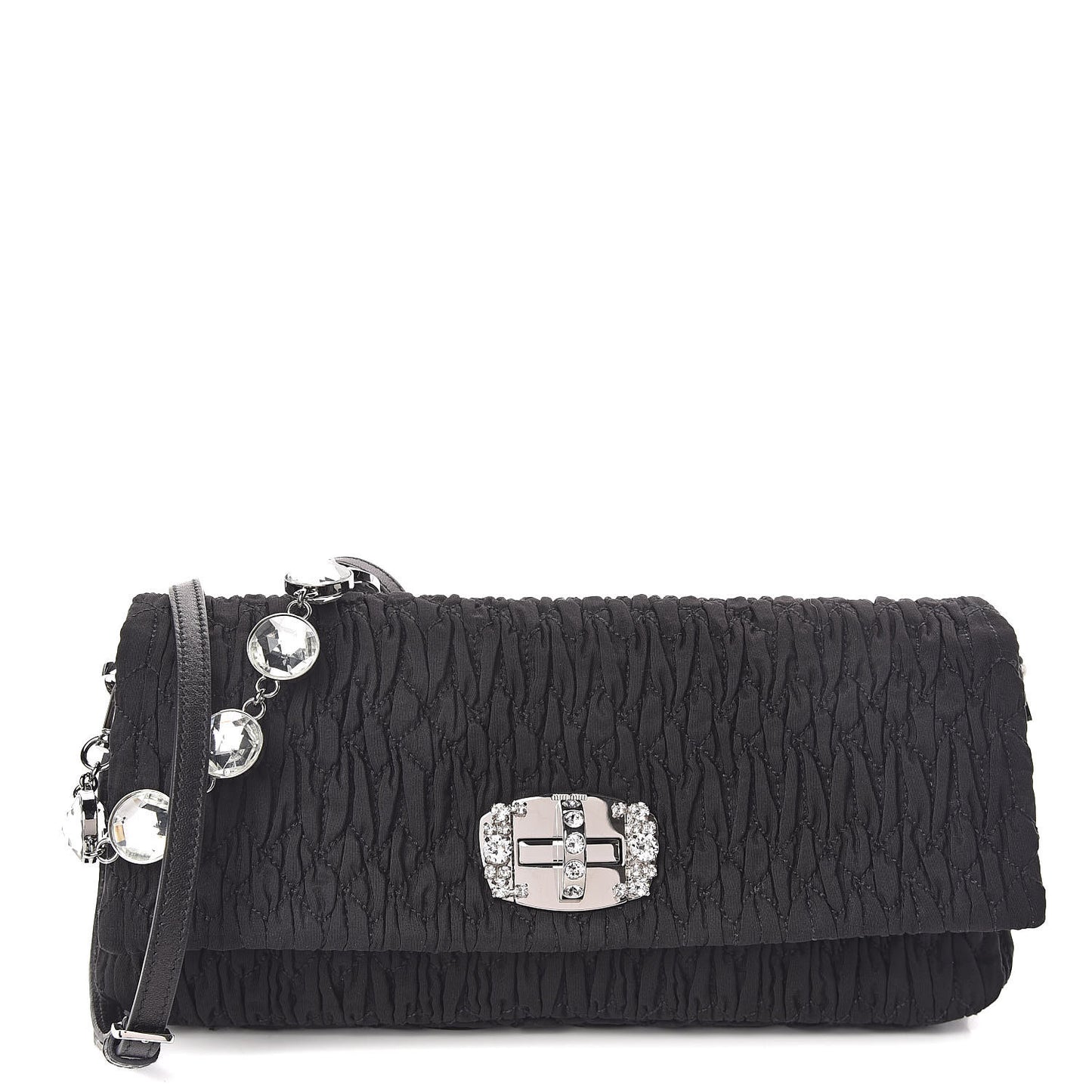 Faille Matelasse Crystal Flap Clutch Black