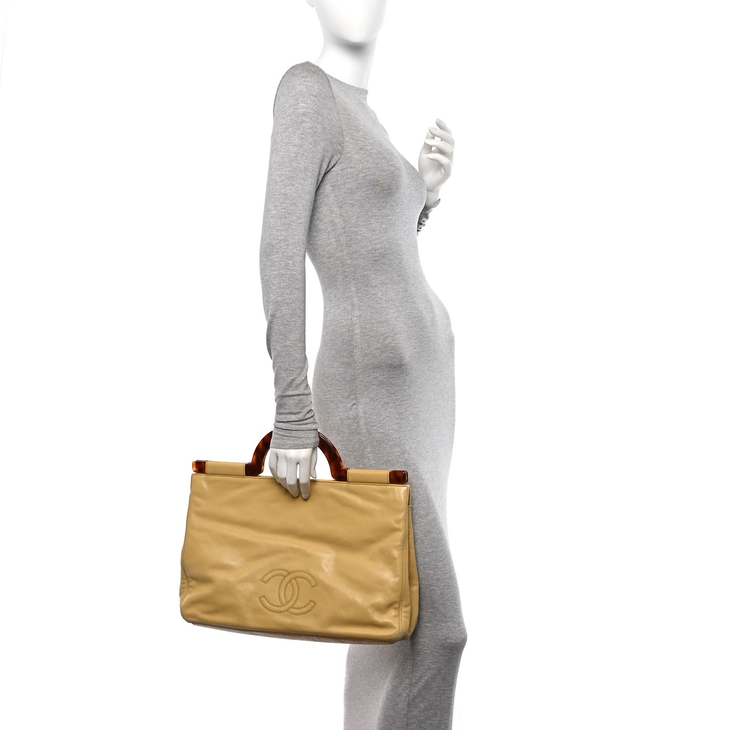 Lambskin Tortoise Handle Tote Light Yellow