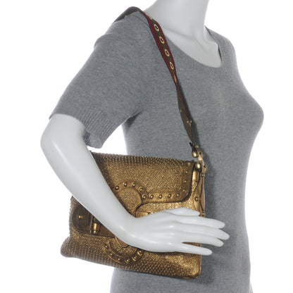 Gucci Leather Studded Pelham Flap Bag Gold 2 of 7