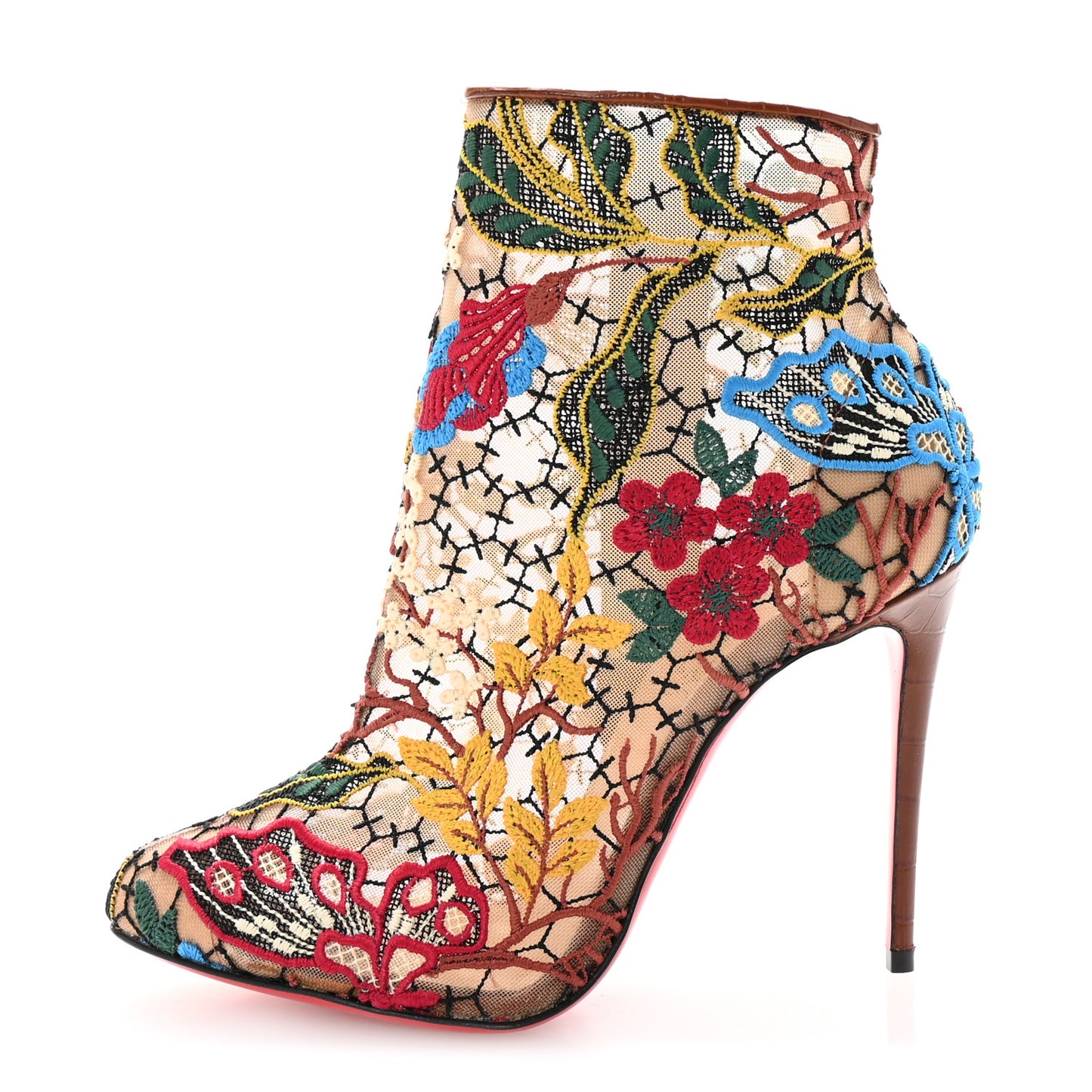 Mesh Guipure Wax Lace Calfskin Embossed Miss Tennis 100 Ankle Boots 36.5 Multicolor
