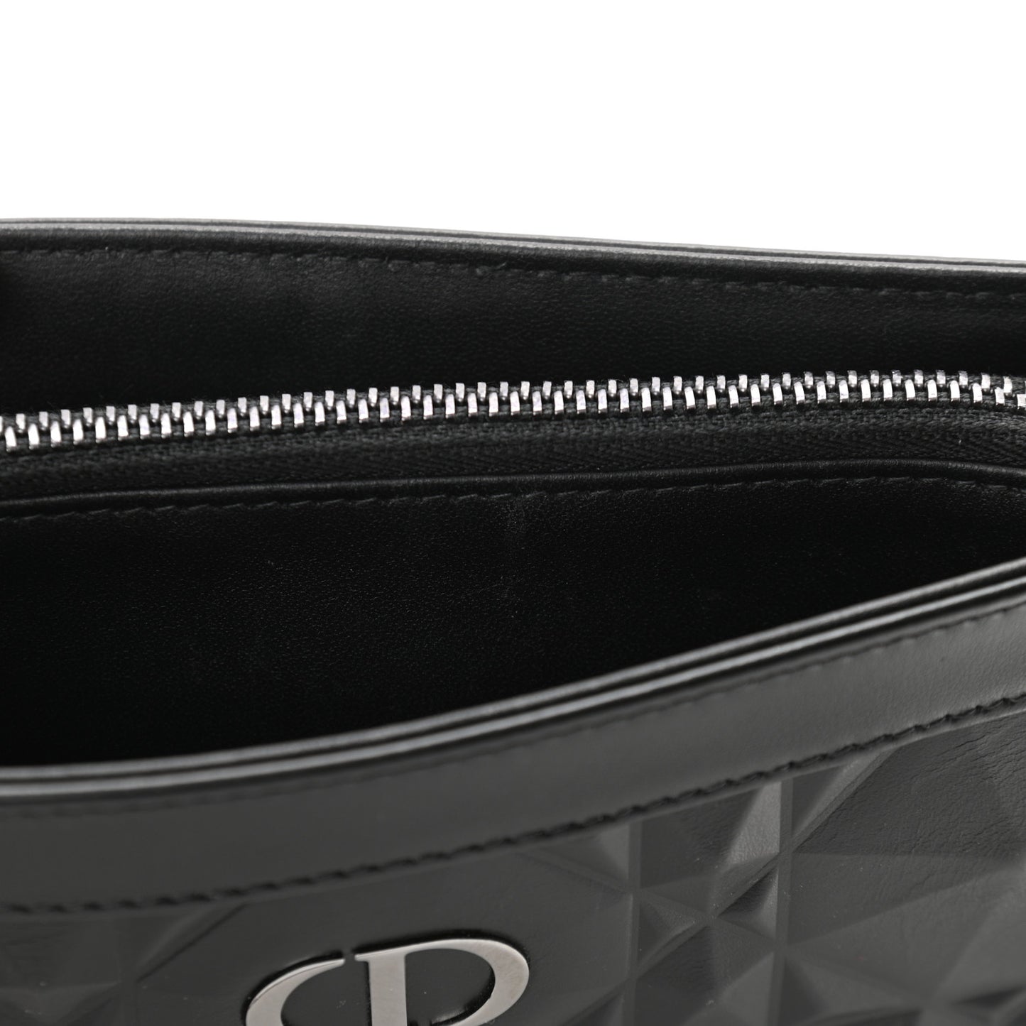 Calfskin Macrocannage Diamond Caro Zipped Pouch With Chain Black