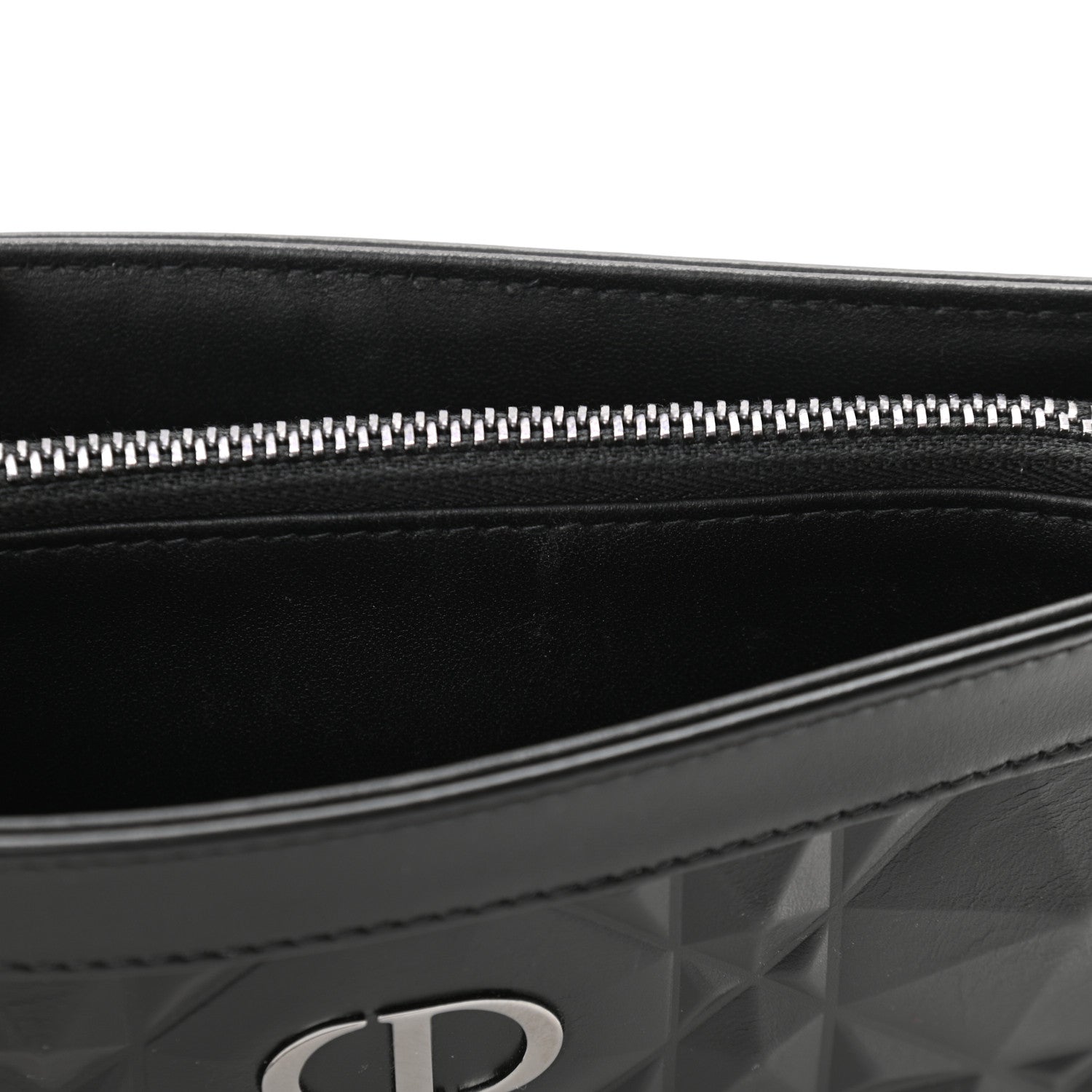 Christian Dior Calfskin Macrocannage Diamond Caro Zipped Pouch With Chain Black 13 of 13