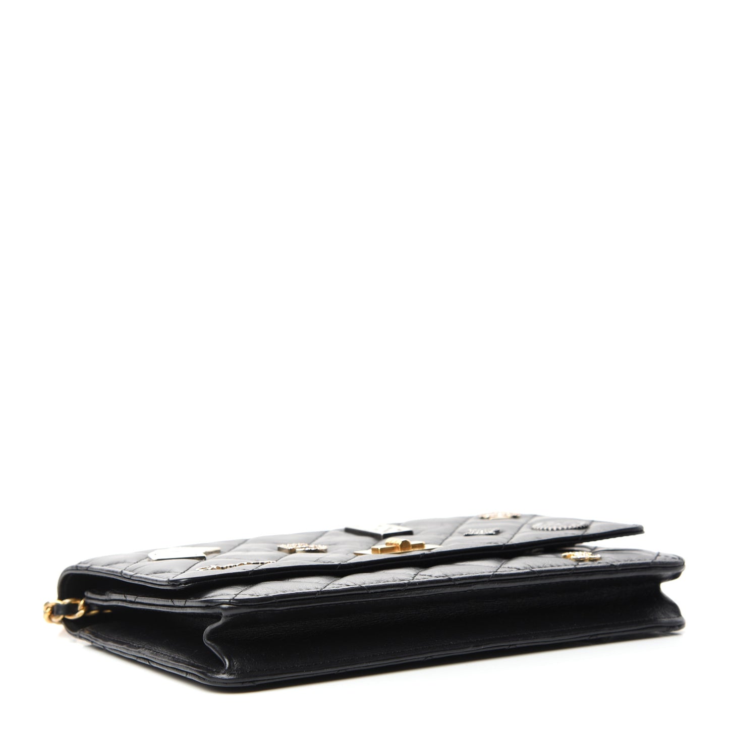 Aged Calfskin Lucky Charms Casino 2.55 Reissue Wallet on Chain WOC Black