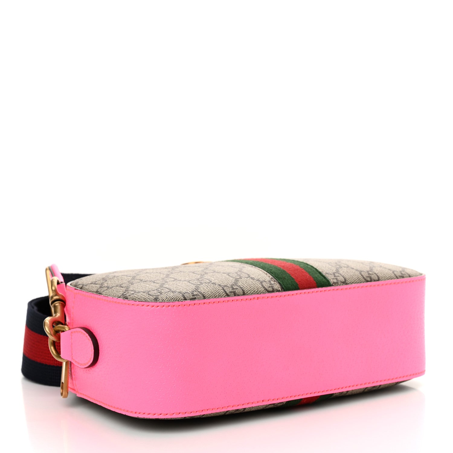 Gucci GG Supreme Monogram Textured Dollar Calfskin Web Ophidia Small Crossbody Bag Beige Ebony Fuchsia 4 of 10