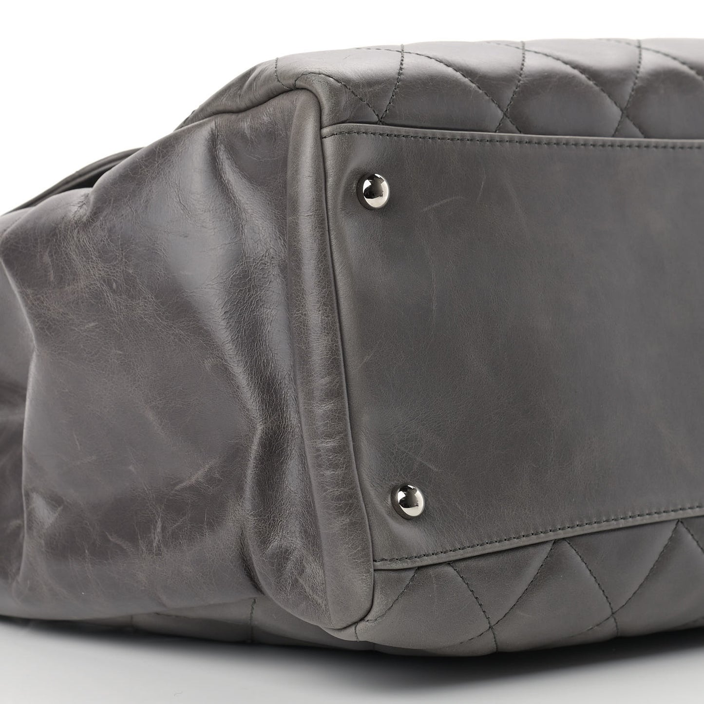Glazed Calfskin Quilted Large CC Delivery Tote Grey
