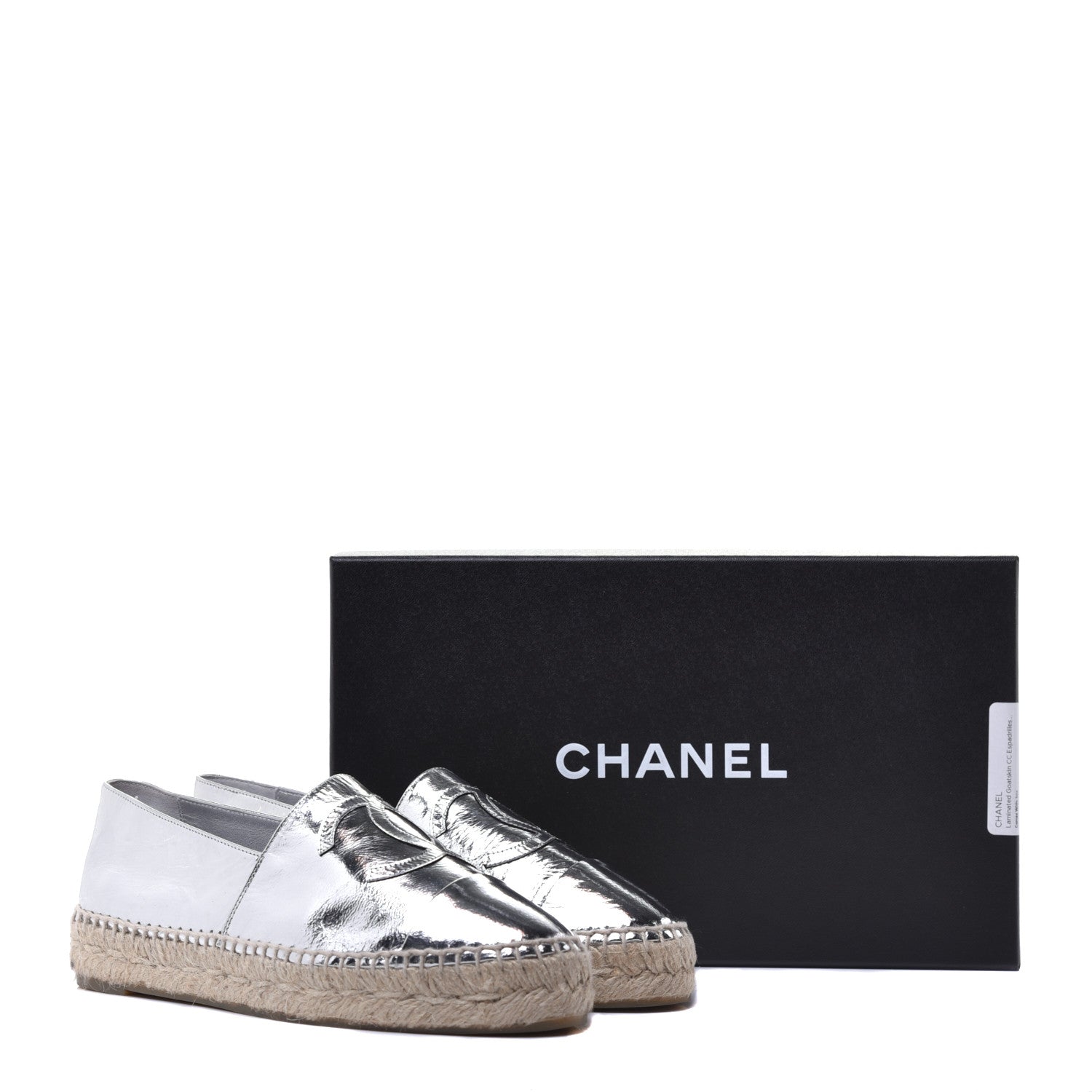 Chanel Laminated Goatskin CC Espadrilles 38 Silver 10 of 10