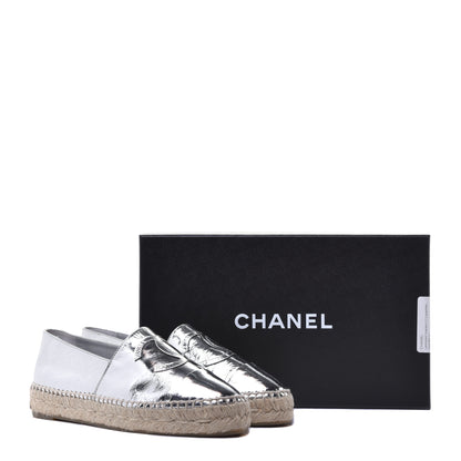 Chanel Laminated Goatskin CC Espadrilles 38 Silver 10 of 10