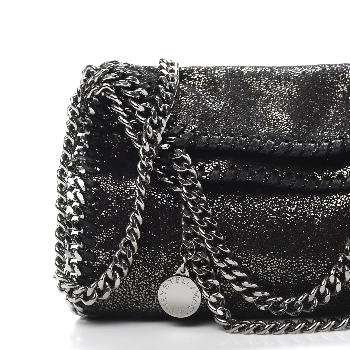 Chamois Shiny Dotted Tiny Falabella Fold Over Tote Ruthenium