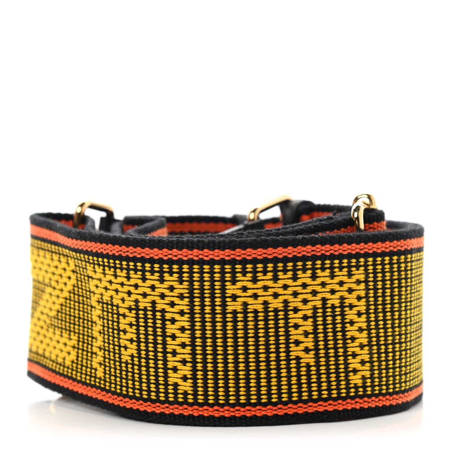 Fendi Cannete Ribbon Poly Vitello Century Logo Adjustable Strap You Giallo Black 2 of 5