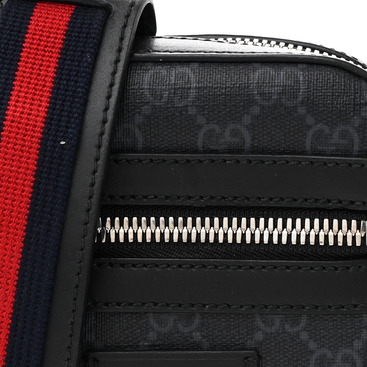 Gucci GG Supreme Monogram Appia Calfskin Web Small Camera Messenger Bag Black Grey Black Grey 8 of 13