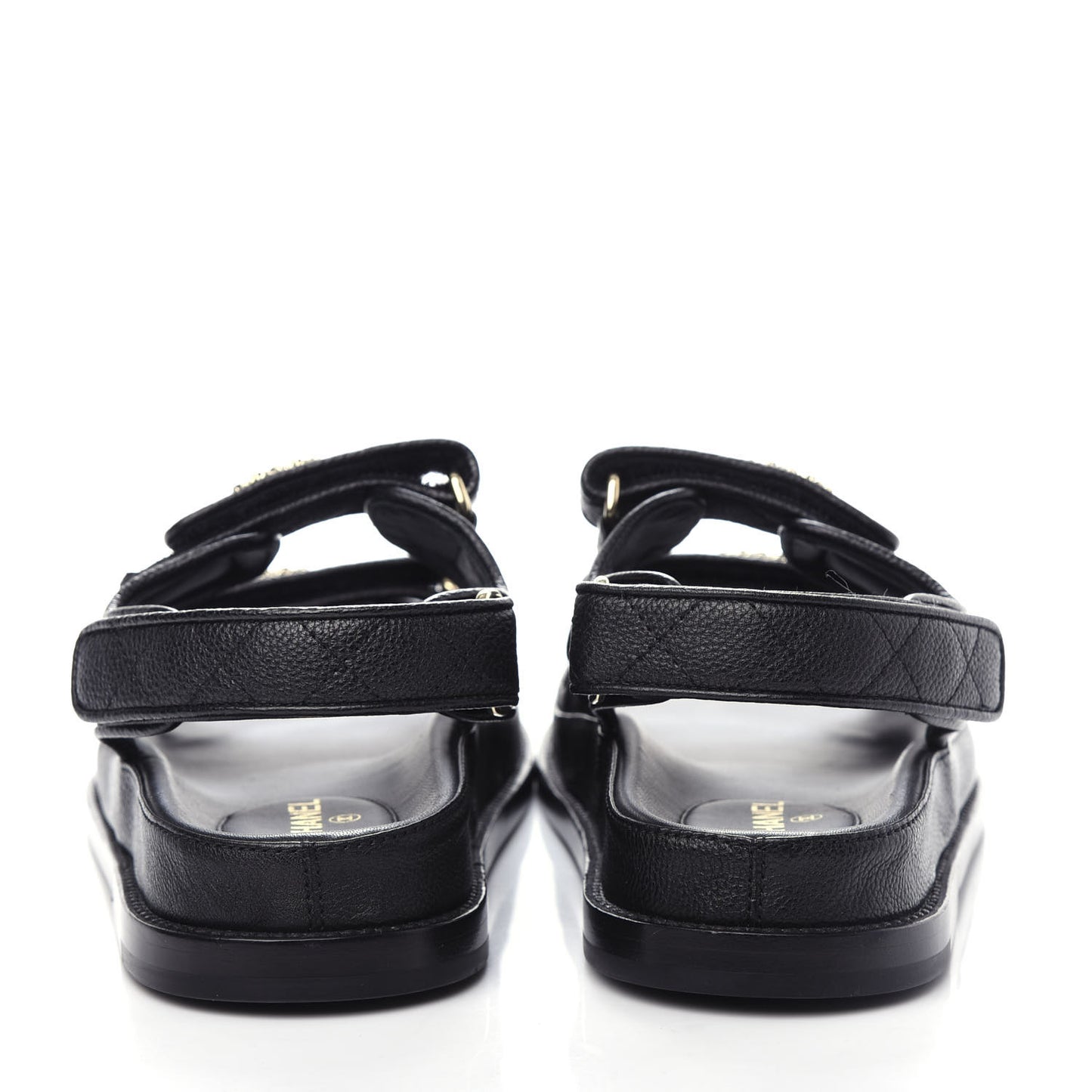 Grained Calfskin Velcro Dad Sandals 36 Black