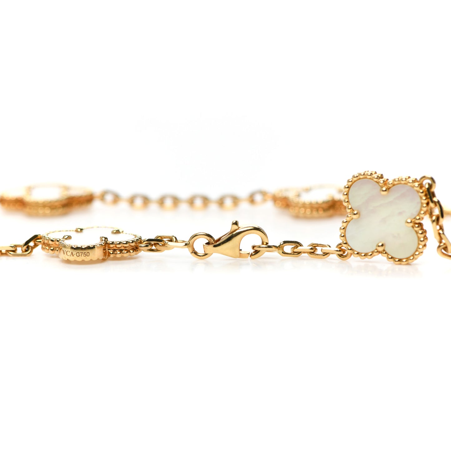 18K Yellow Gold Mother of Pearl 10 Motifs Vintage Alhambra Necklace