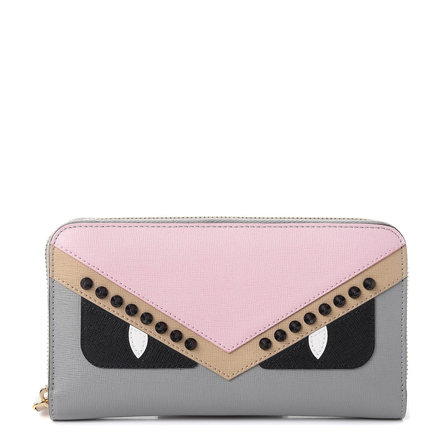 Vitello Elite Monster Eyes Studded Zip Around Wallet Ghiaccio Black Multicolor