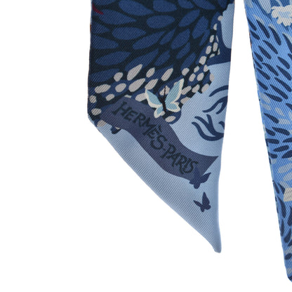 Hermes Silk Dans un Jardin Anglais Twilly Ciel Marine Brun 5 of 5