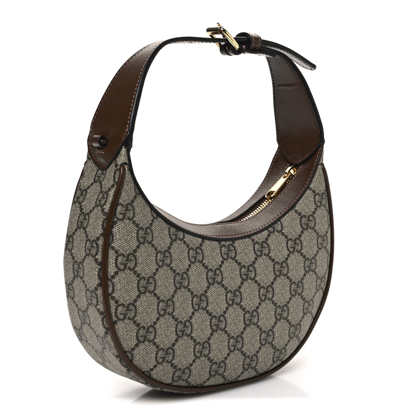 GG Supreme Monogram Azalea Calfskin Mini Retro Interlocking G Half Moon Bag Beige Ebony Brown Sugar
