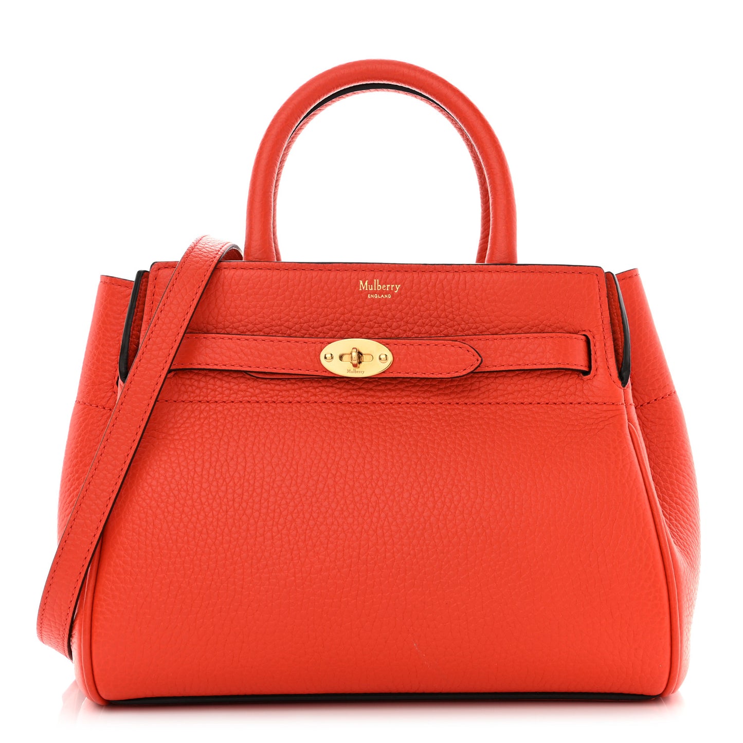 Classic Grain Calfskin Belted Bayswater Tote Coral Orange