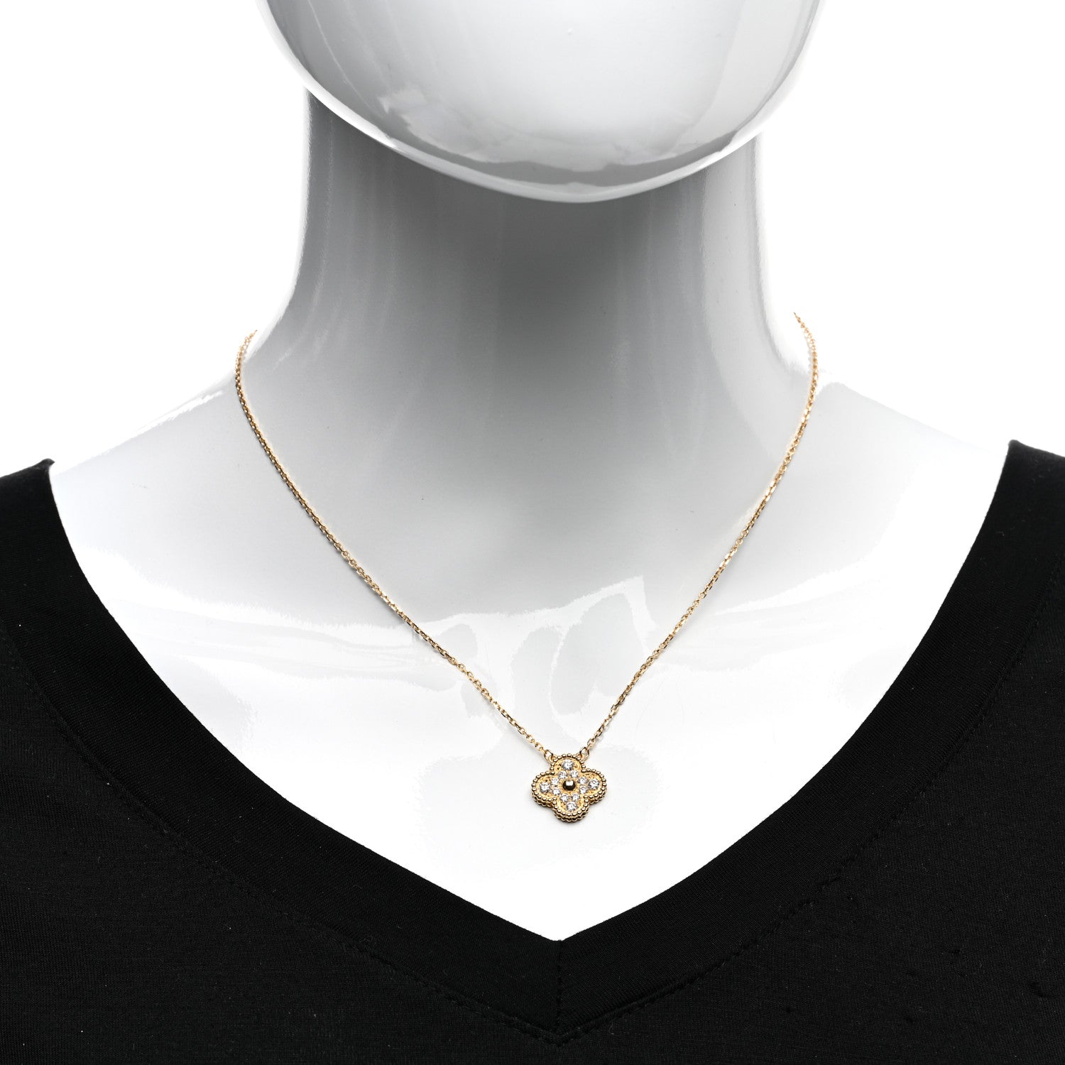Van Cleef & Arpels 18K Yellow Gold Diamond Vintage Alhambra Pendant Necklace 2 of 4