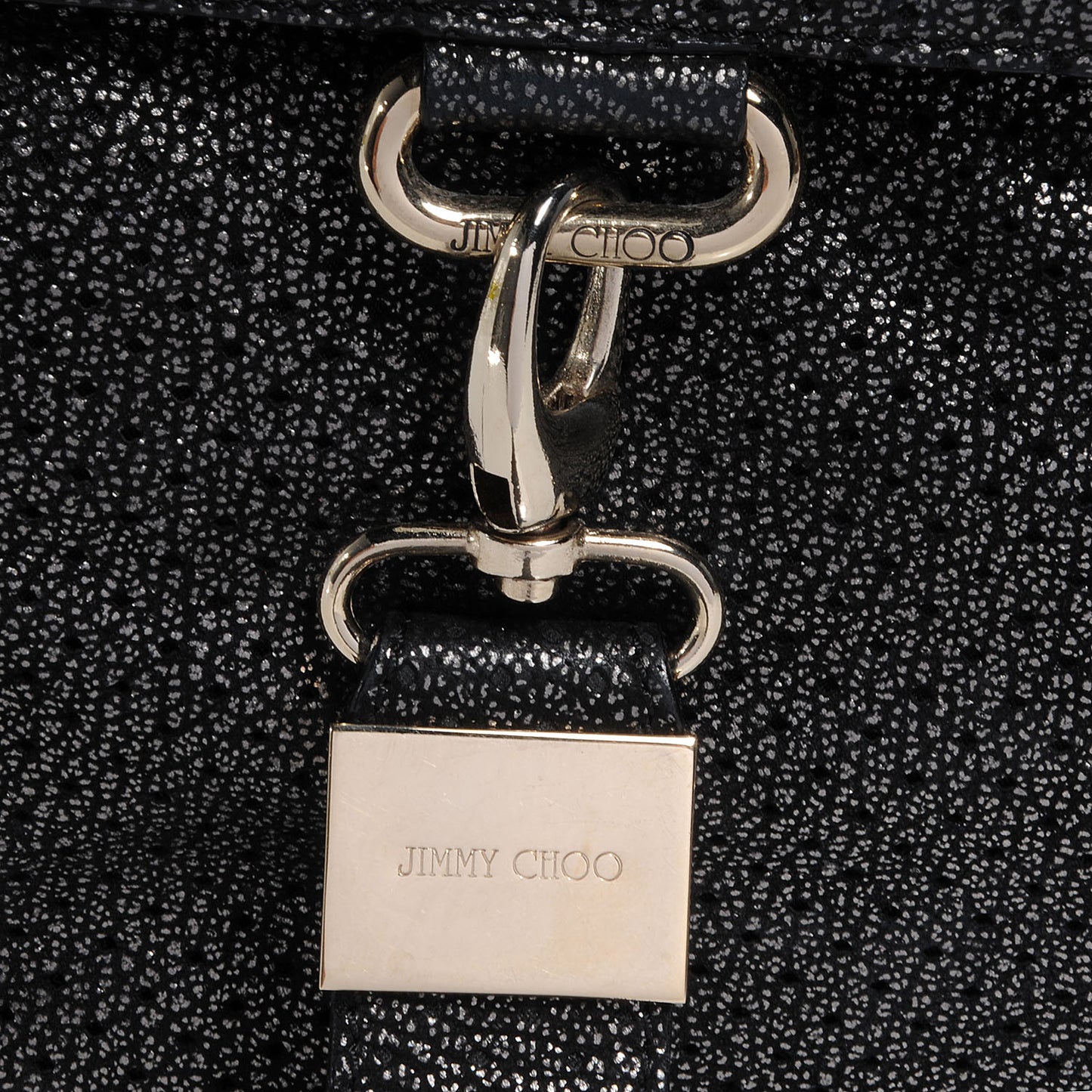 Metallic Leather Perforated Bardia Hobo Black