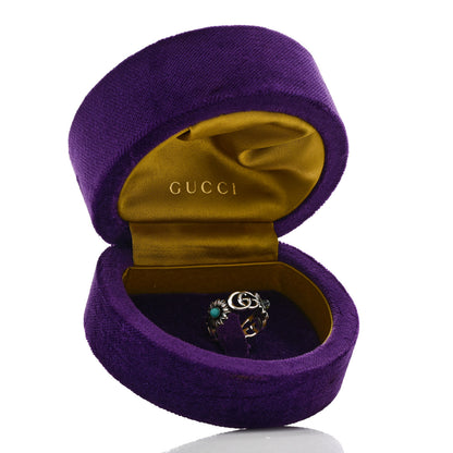 Gucci Sterling Silver Mother of Pearl Blue Topaz Flower Marmont Double G Ring 53 6.5 7 of 7