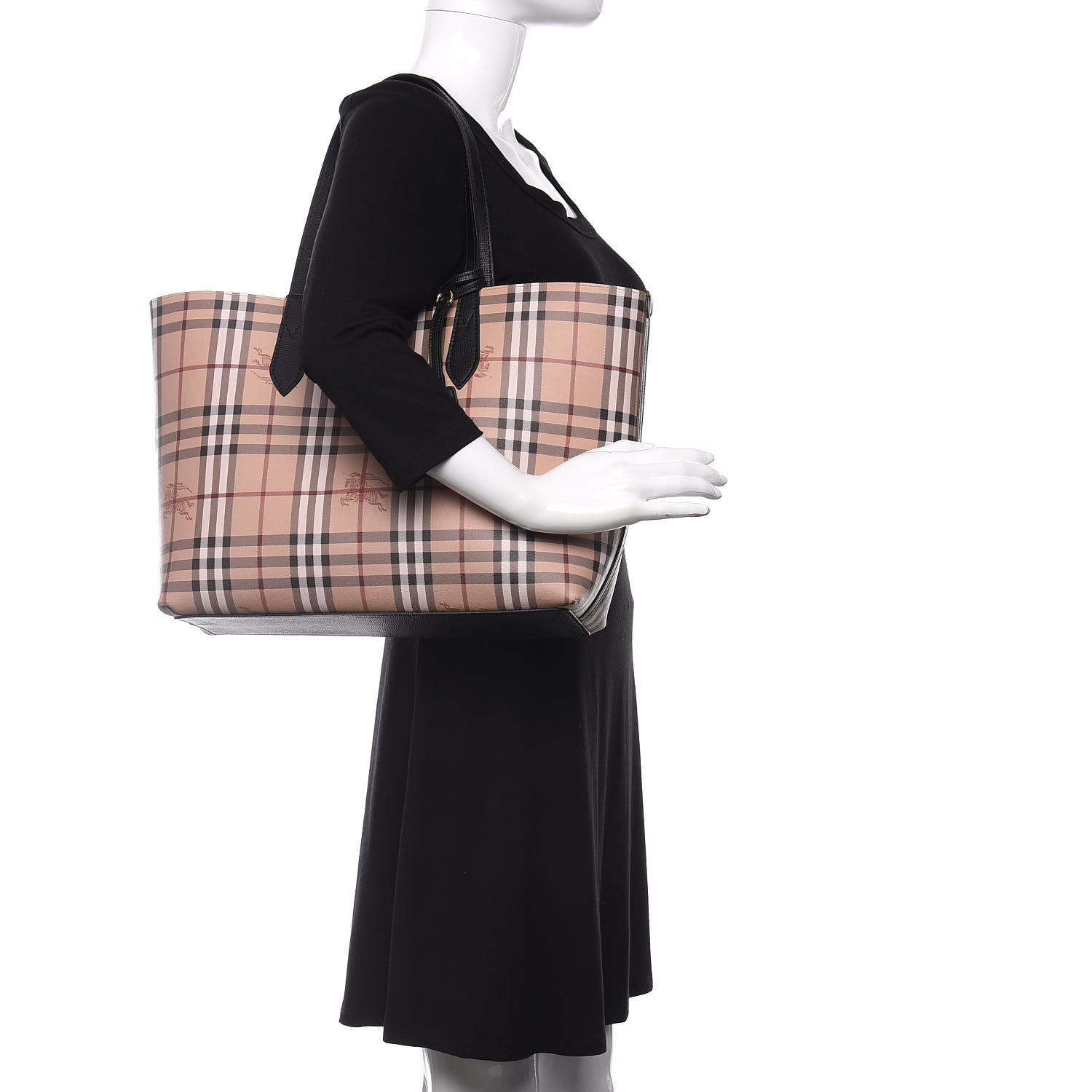 Burberry Grainy Calfskin Haymarket Check Medium Reversible Tote Black 2 of 16