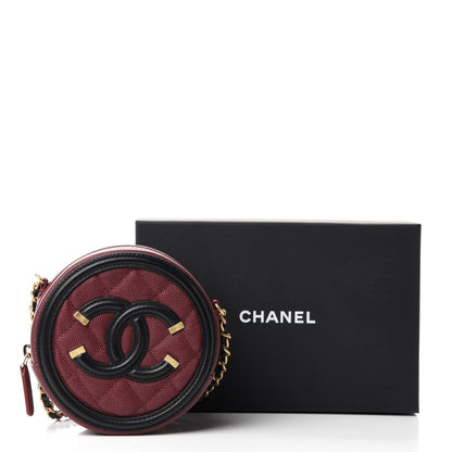 Chanel Caviar Quilted Round Filigree Crossbody Burgundy Black 11 of 11