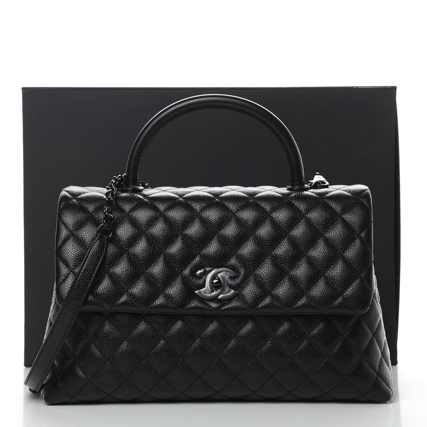 Caviar Quilted Medium Coco Handle Flap So Black
